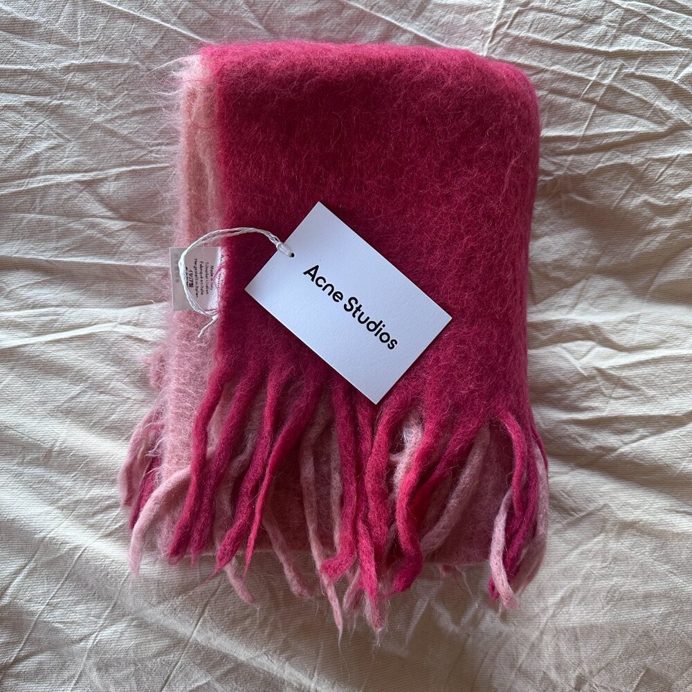 Acne Studios Ombré Mohair Blend Fringe Scarf - Pink - Picture 2 of 8